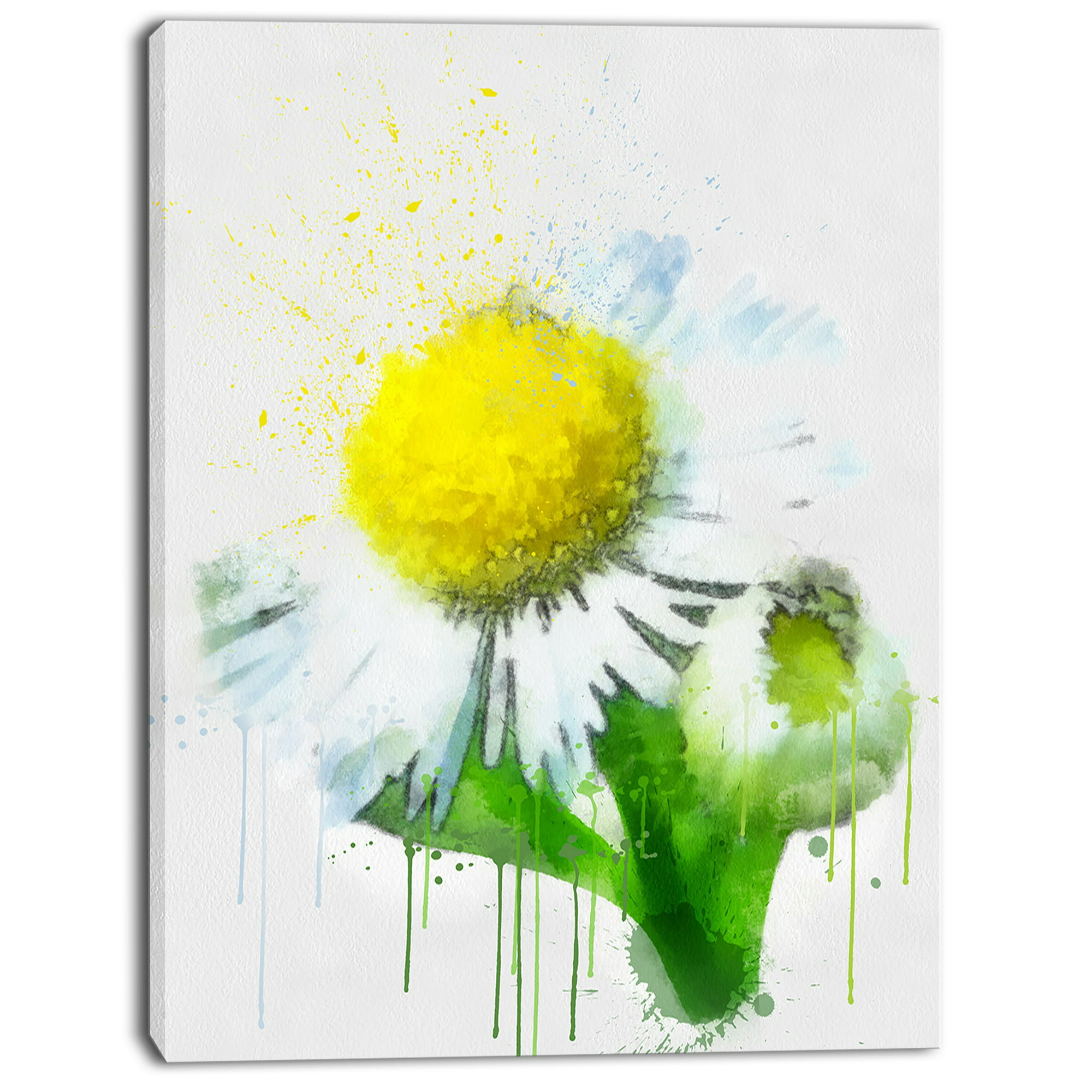 Designart Yellow Chamomile Sketch Watercolor Extra Large Floral Glossy Metal Wall Art 28x60-5 Equal Panels 